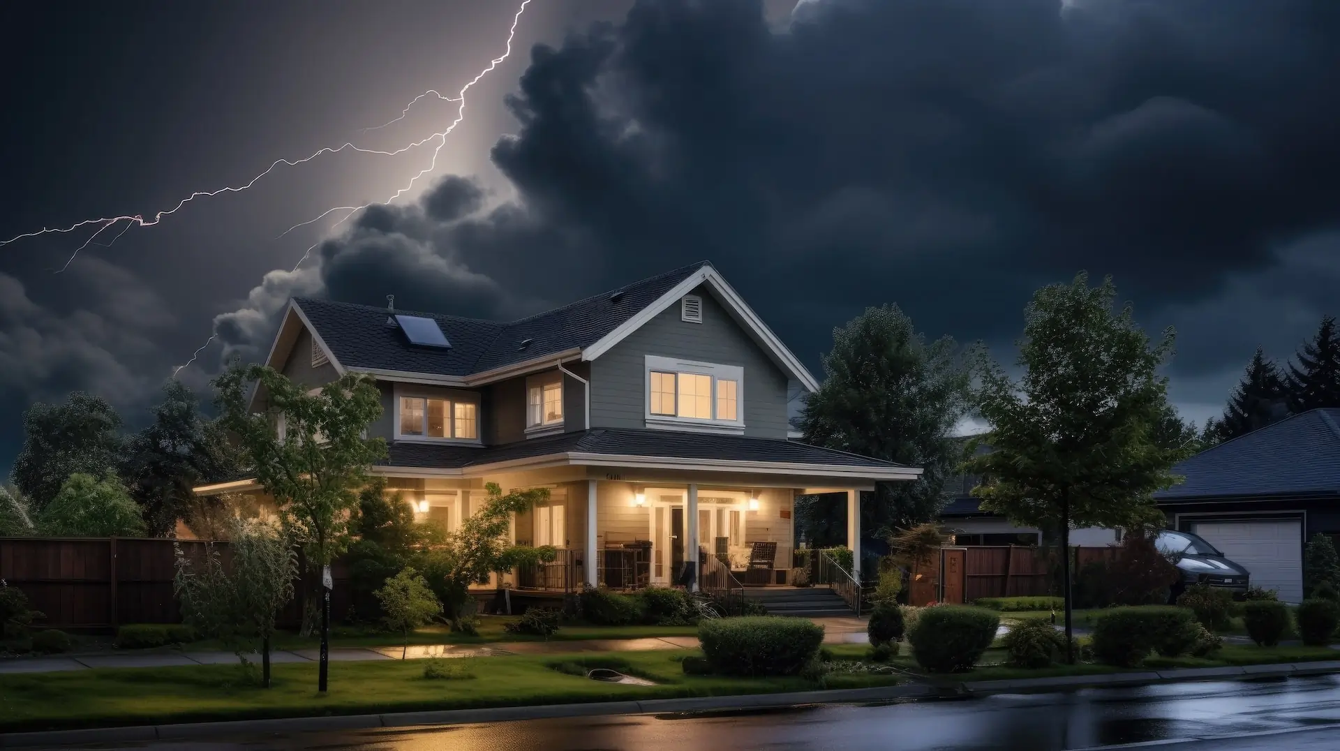 A Kansas City home during a thunderstorm within Top Notch Heating, Cooling & Plumbing's service area.
