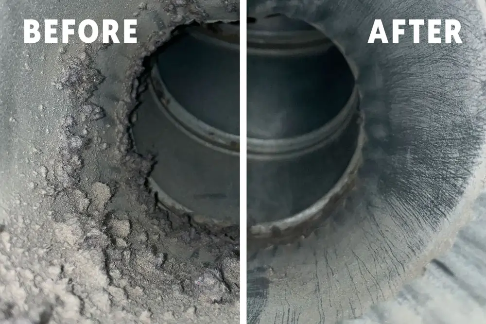 Top Notch Heating, Cooling & Plumbing dryer vent cleaning before and after