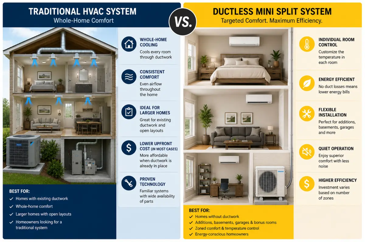 traditional HVAC system vs ductless mini split Top Notch Heating Cooling Plumbing