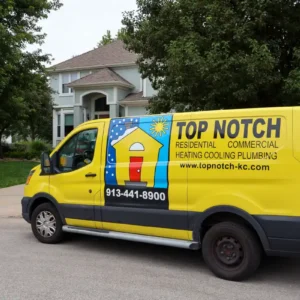 Top-Notch-Heating-Cooling-Plumbing-van-outside-Shawnee-KS-home Top Notch Heating, Cooling & Plumbing van outside Shawnee KS home