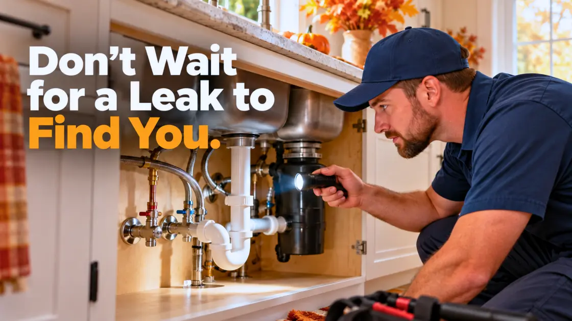 Kansas City plumber inspecting household plumbing for leaks before winter